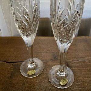 Block hand cut crystal champagne flute glasses set of 2.